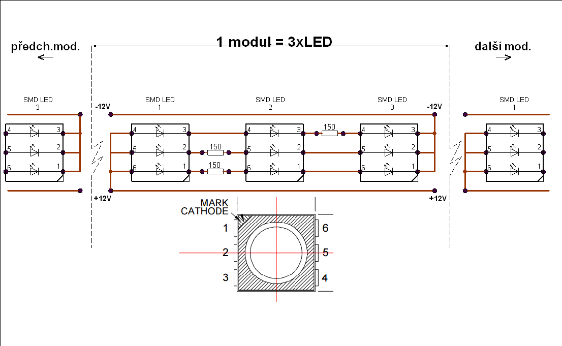 LED pásek schema